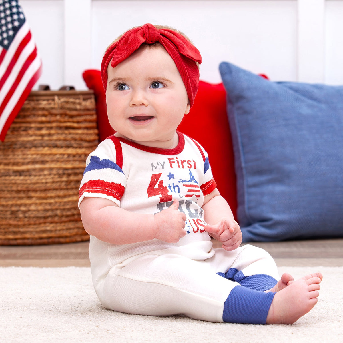 Tesa Babe Baby Girl Clothes 1st 4th of July Romper & Headband Set