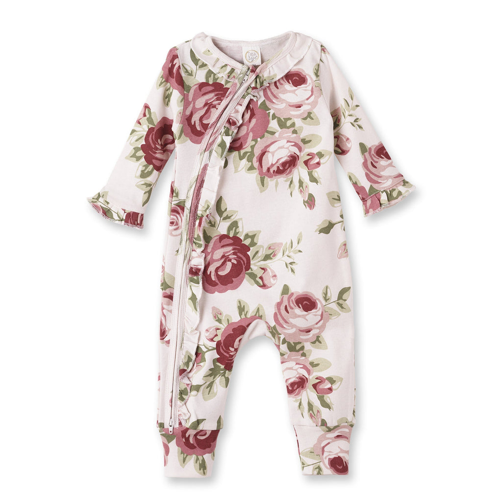 Tesa Babe Baby Girl Clothes Romper / NB Cabbage Rose Zippered Romper