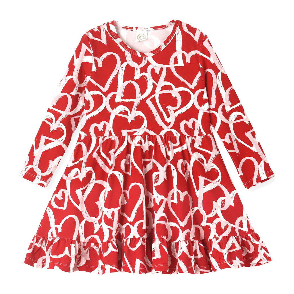 Tesa Babe Baby Girl Clothes Dress / 6-9M Happy Hearts LS Twirl Dress