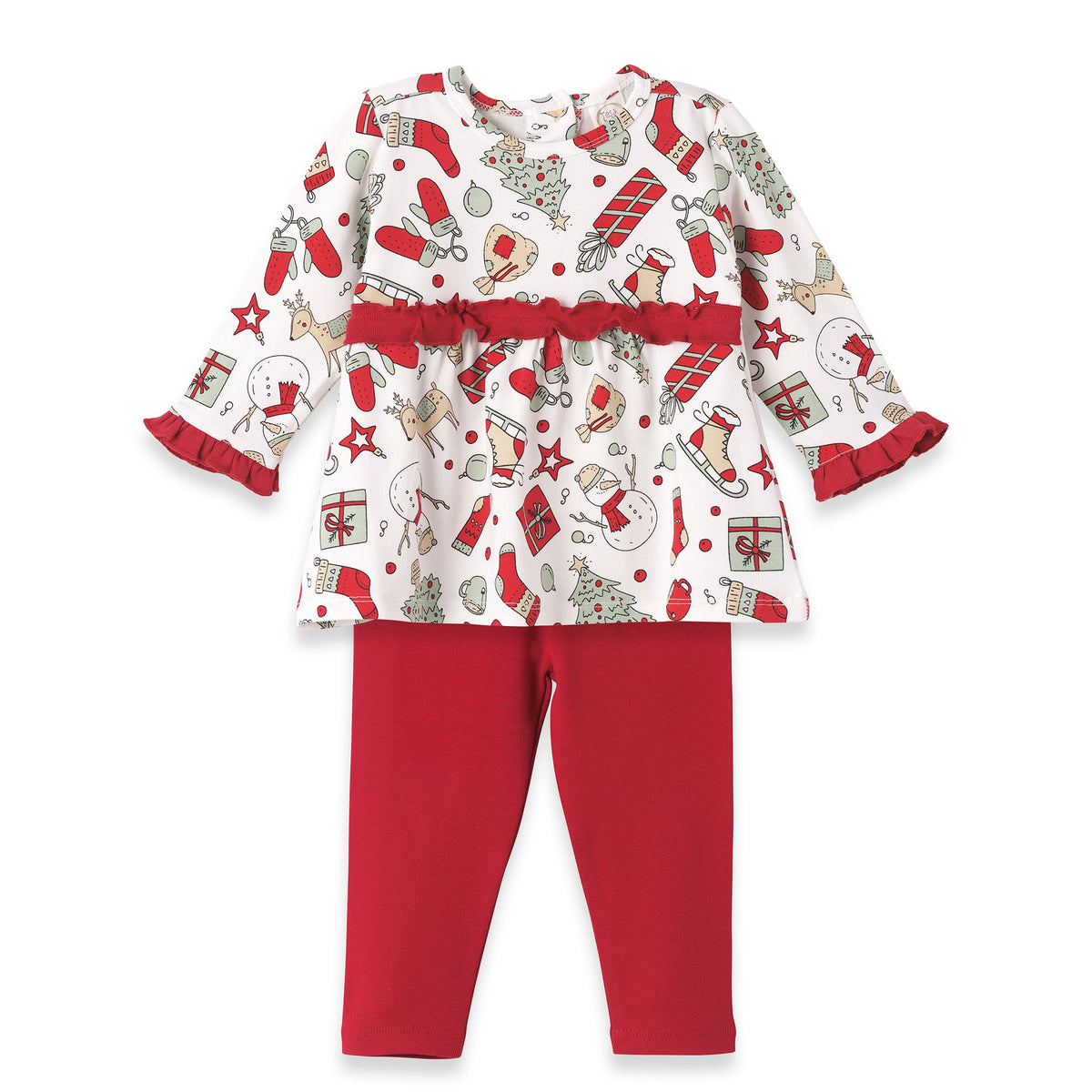 Tesa Babe Baby Girl Clothes Set / 3-6M Holly Jolly Top & Leggings Set