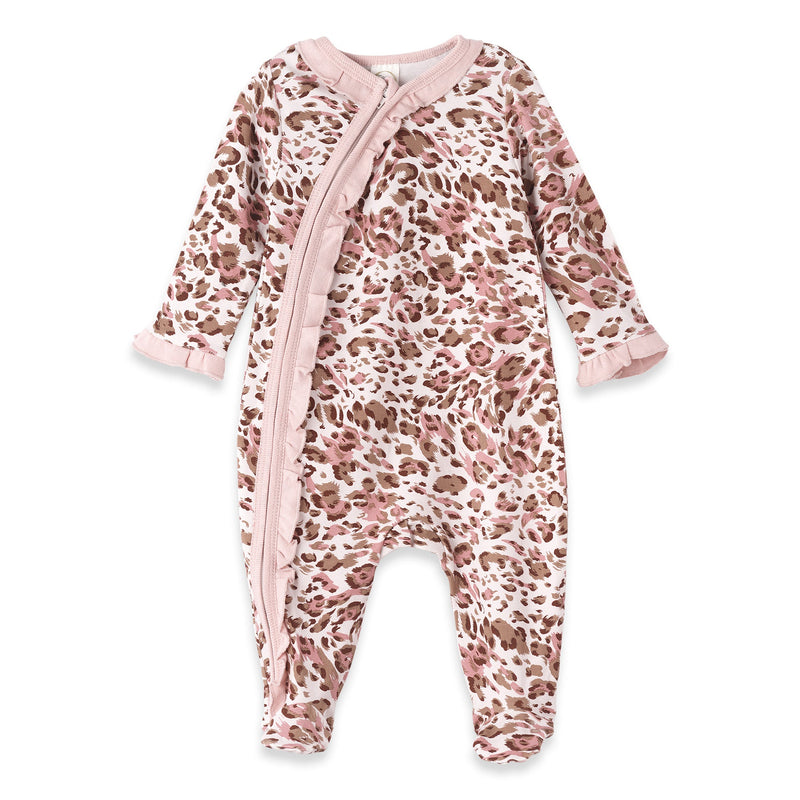 Tesa Babe Baby Girl Clothes Romper / NB Pink Leopard Bamboo Zipper Romper