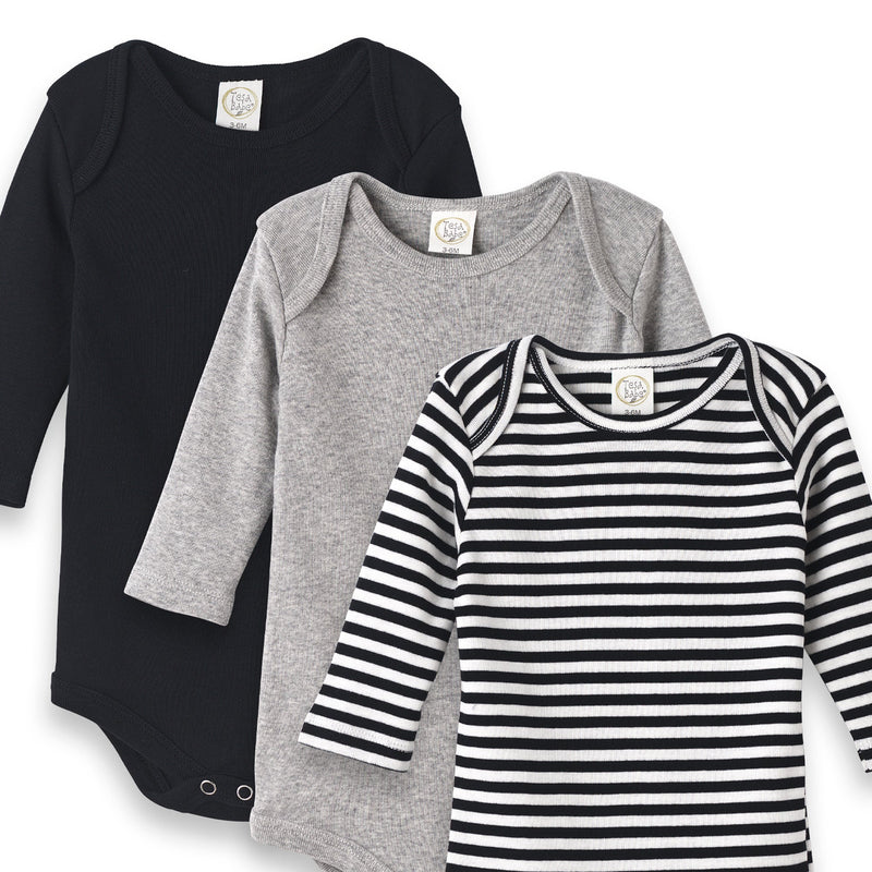 Tesa Babe baby girl clothes Set of 3 Black Stripe & Grey Bodysuits