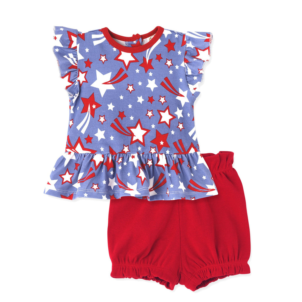 Tesa Babe Baby Girl Clothes Set / 3-6M Star Spangled Drop-Waist Top & Bloomers