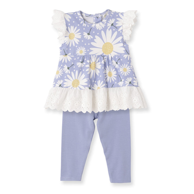 Tesa Babe Baby Girl Clothes Set / 3-6M Wild Daisies Eyelet Flutter Sleeve Top & Leggings