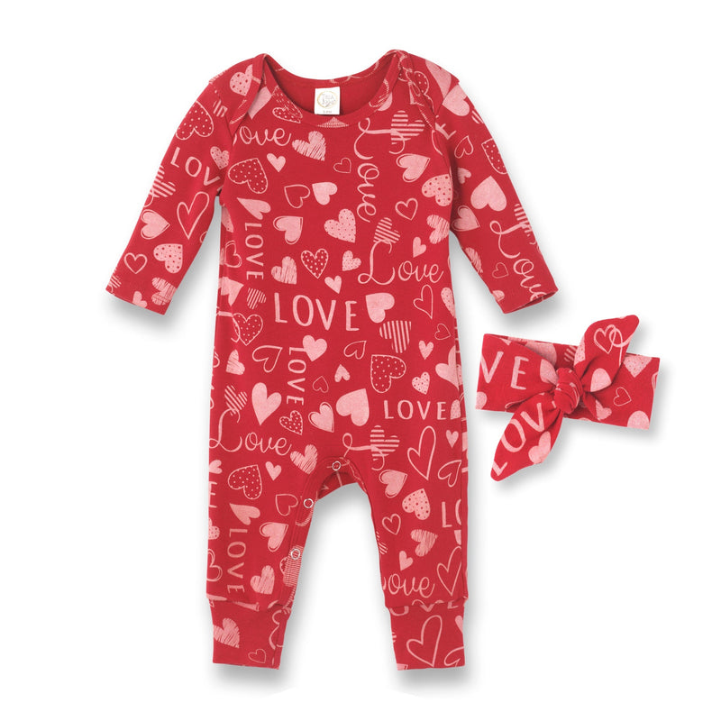 Tesa Babe Baby Girl Gift Sets Gift Set / NB 2-Pc Set Valentine Heart Romper & Headband
