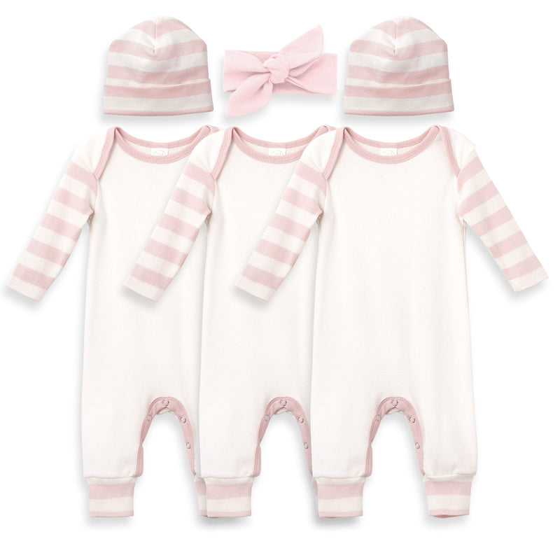 Tesa Babe Baby Girl Gift Sets Gift Set / NB Pink Stripe Newborn Girl Romper Set – 6-Piece Sweetness