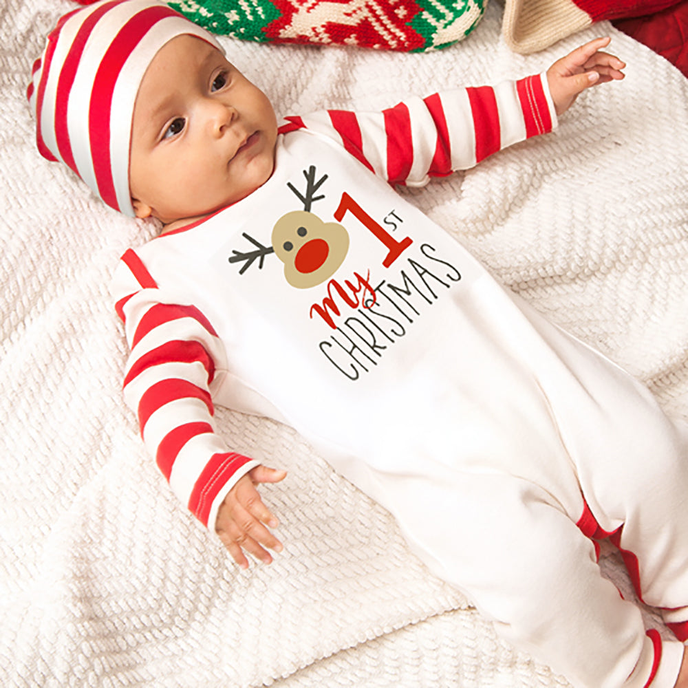 Tesa Babe Baby Unisex Clothes My 1st Christmas Stripe Sleeve Romper - 2
