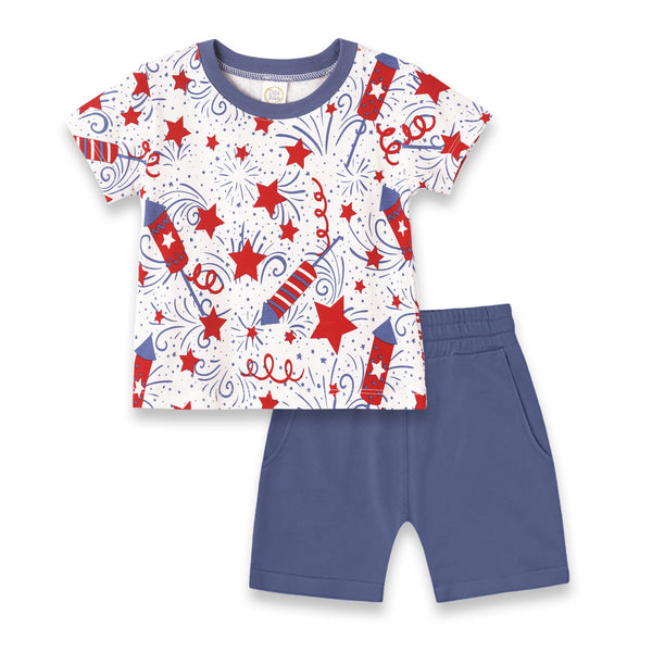 Tesa Babe Base Product 9-12M 4th of July Boy's Tee & Shorts