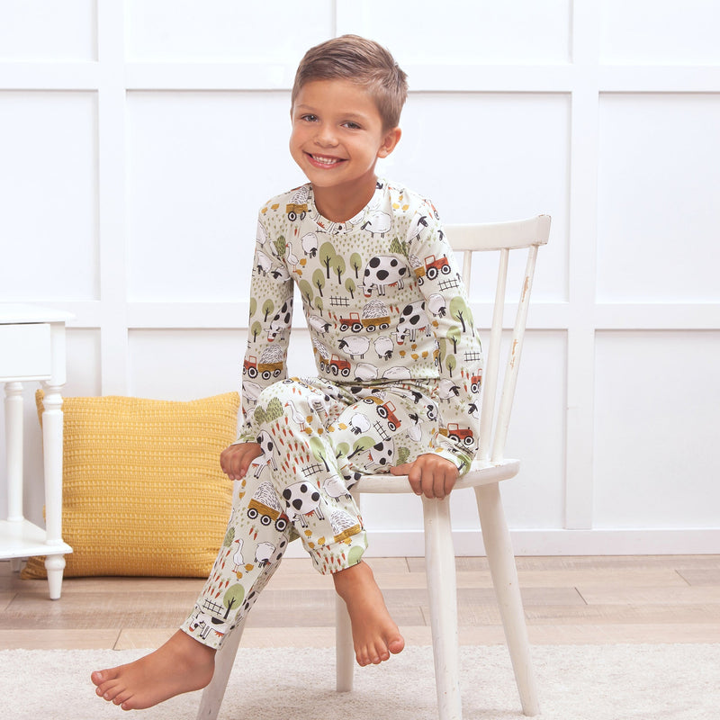 Tesa Babe Base Product Farmyard Green LS Kids Pajama Set