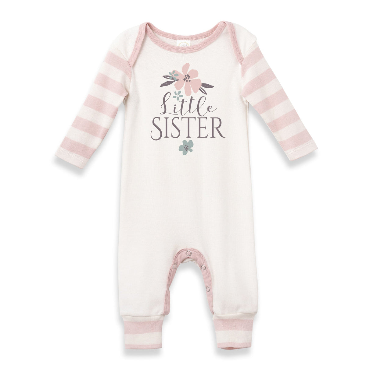 Tesa Babe Base Product Little Sister Ivory & Pink Stripe LS Bamboo Romper