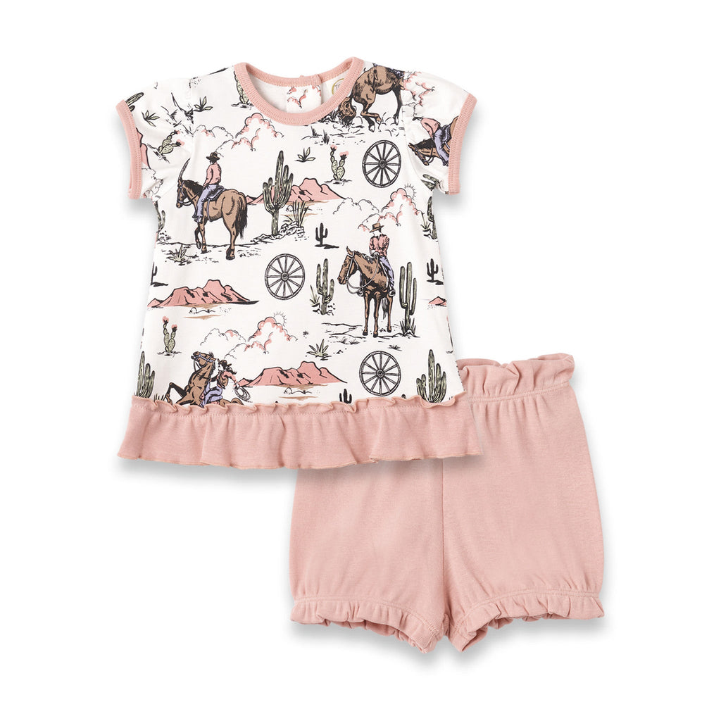 Tesa Babe Base Product 3-6M On The Range Pink Cap Sleeve Flair Top & Bloomers