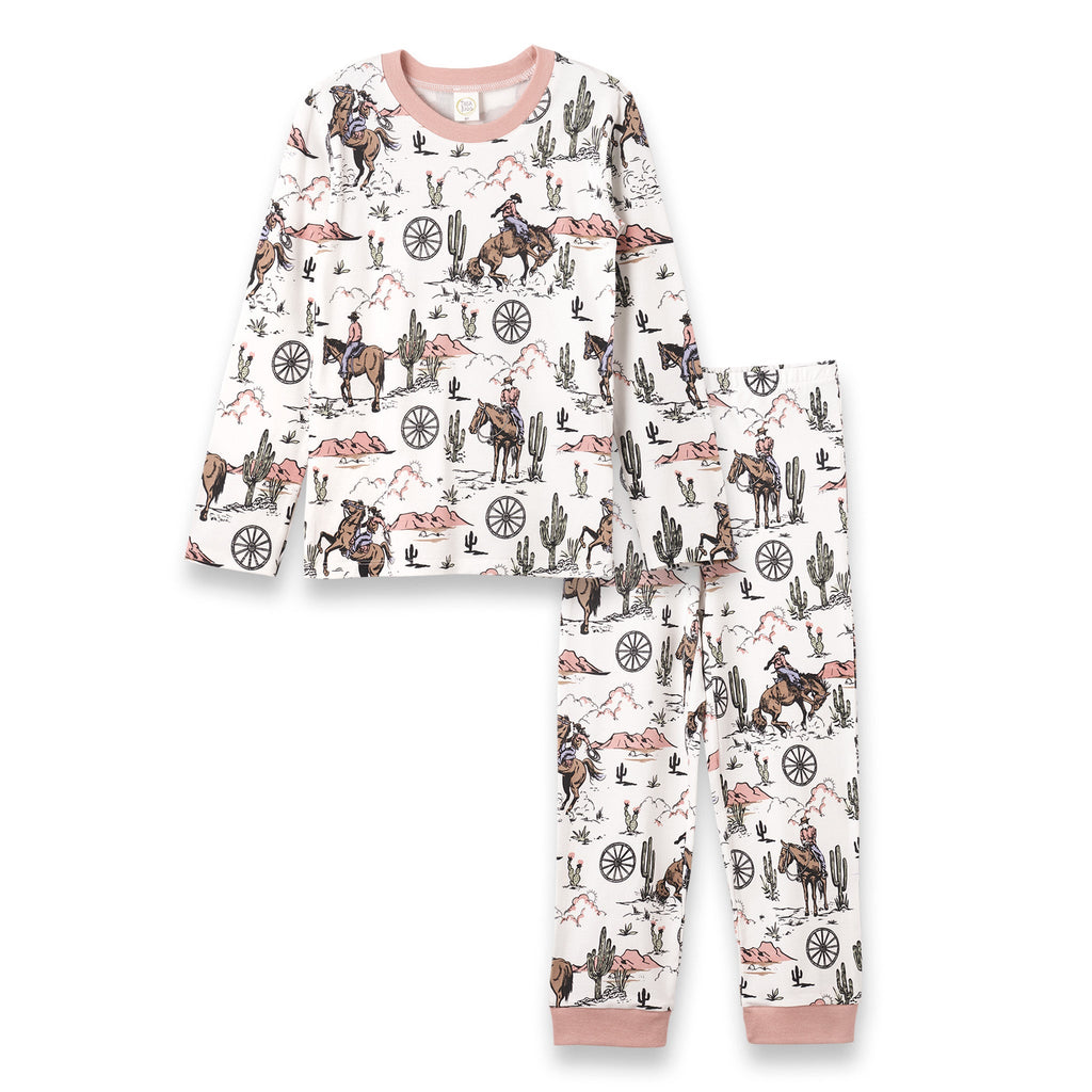 Tesa Babe Girl's Pajamas On The Range Pink LS Kids Pajama Set