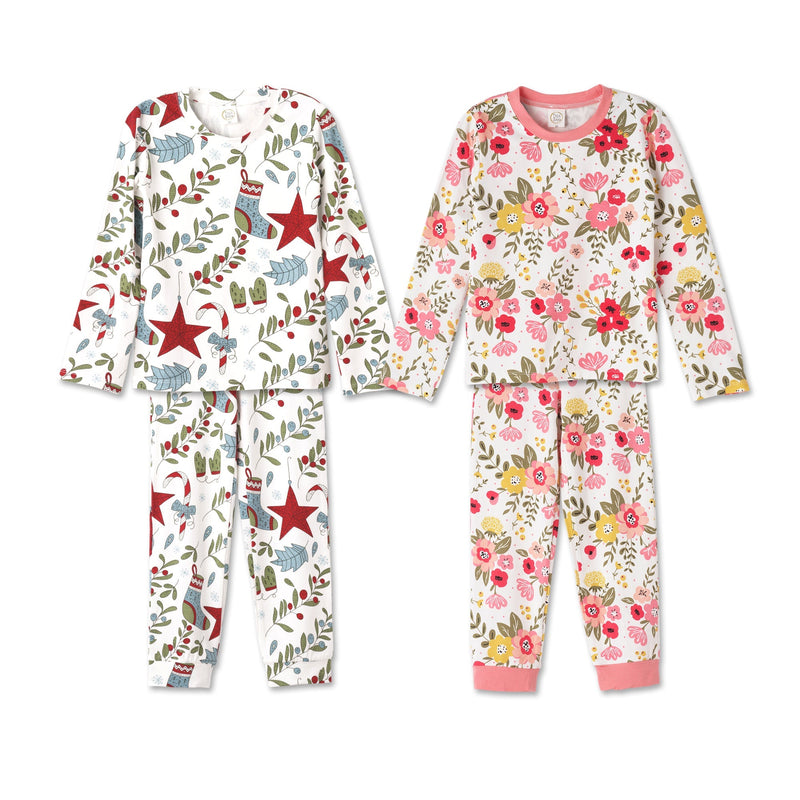 Tesa Babe Girl's Pajamas Multipack / 5Y 2 Sets Kids Pajama Bundle - Xmas Fancy & Floral Garden - Youth
