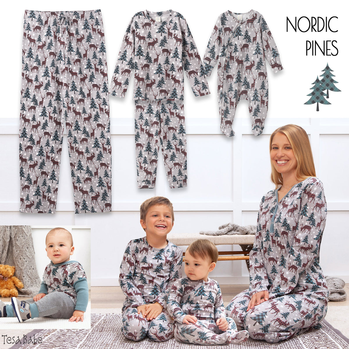 Tesa Babe Unisex Loungewear Christmas Nordic Pines Bamboo Adult Pajama Pants