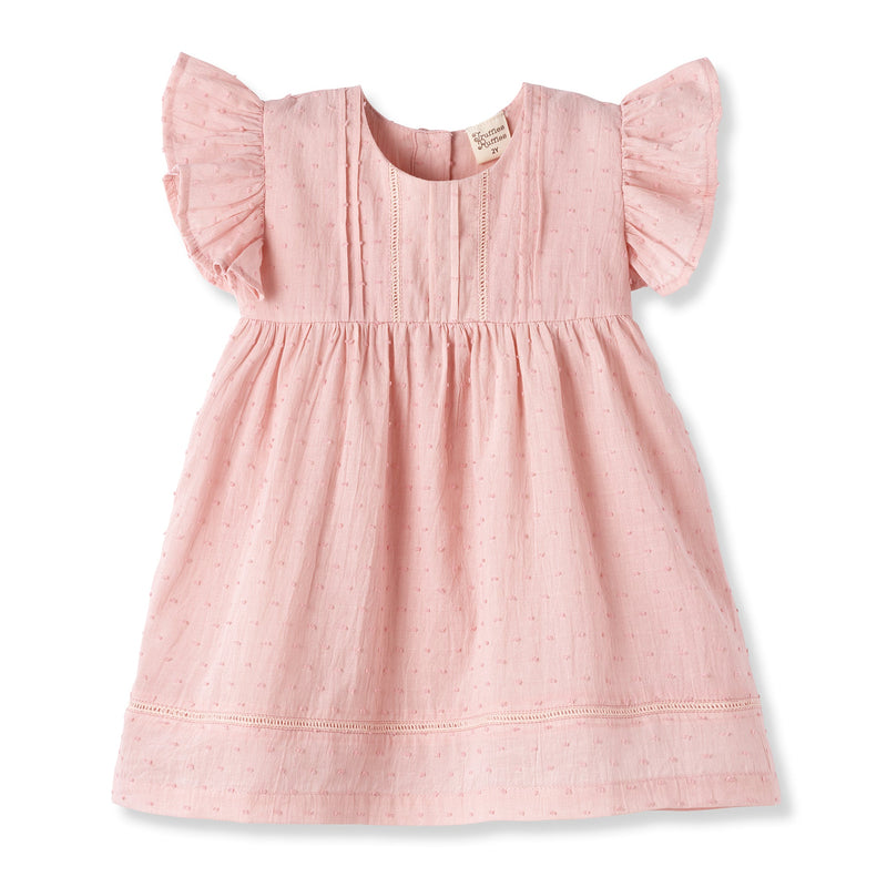 Truffles Baby Girl Clothes Dress / 12-18M Daphne Pink Swiss Dot Flutter Sleeve Dress