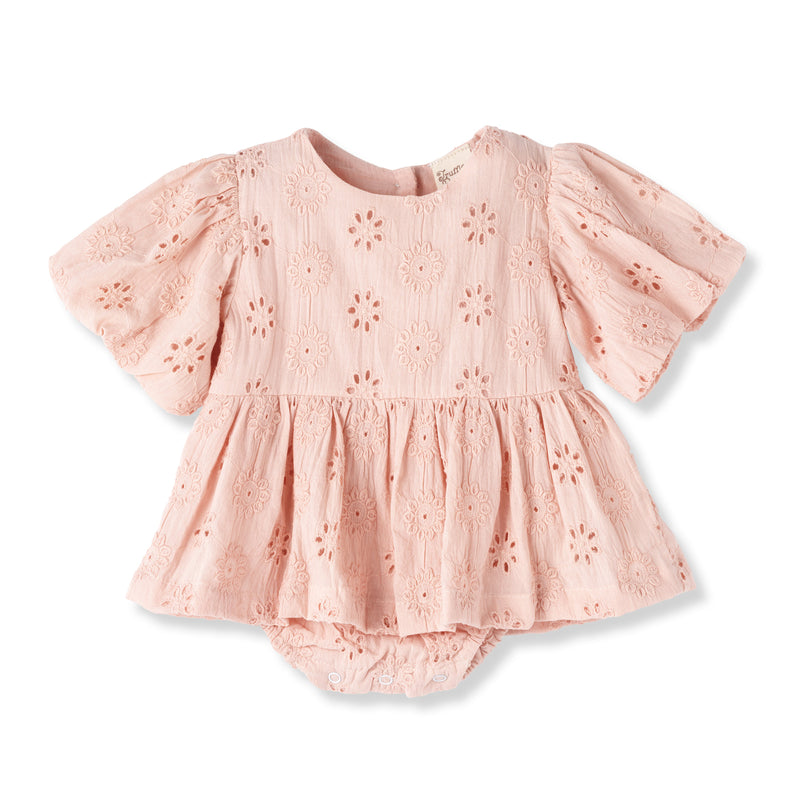 Truffles Baby Girl Clothes Bodysuit / 0-3M Pink Eyelet Cotton Skirted Baby Bodysuit with Puff Sleeves