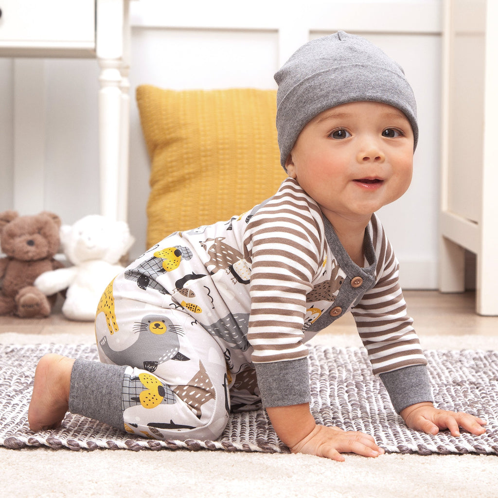 Tesa Babe Baby Boy Clothes Arctic Animals Henley LS Romper