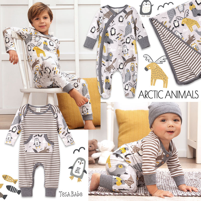 Tesa Babe Baby Boy Clothes Arctic Animals Henley LS Romper