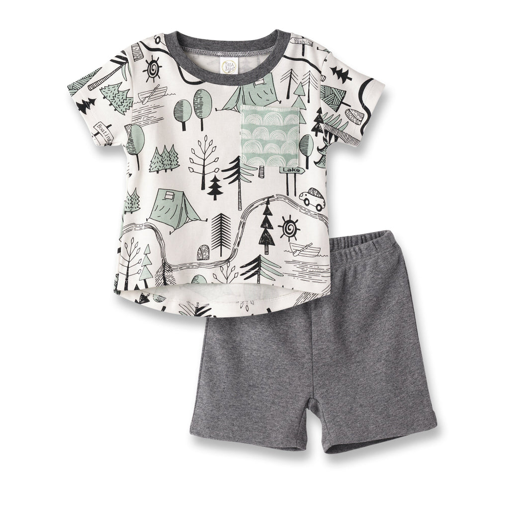 Tesa Babe Baby Boy Clothes Set / 3-6M Campout Tee & Shorts