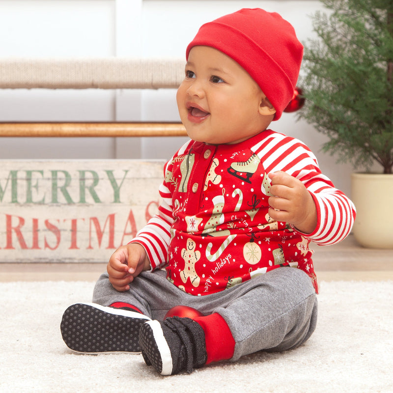 Tesa Babe Baby Boy Clothes Christmas Joy LS Boys Henley Shirt & Pants