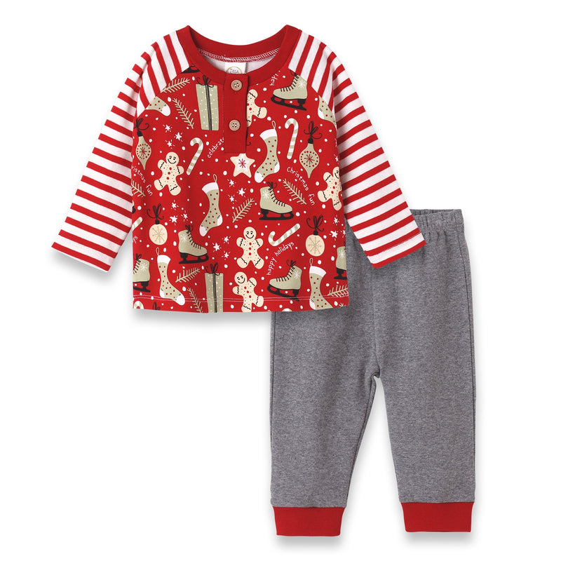 Tesa Babe Baby Boy Clothes 6-9M / Set Christmas Joy LS Boys Henley Shirt & Pants