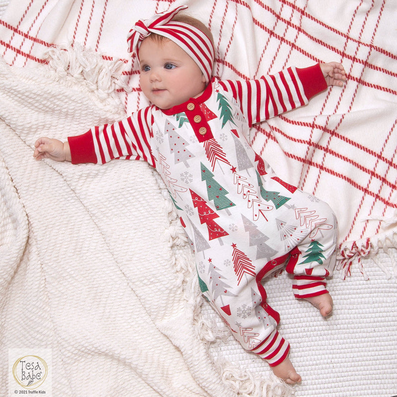 Tesa Babe Baby Boy Clothes Christmas Tree Henley Romper