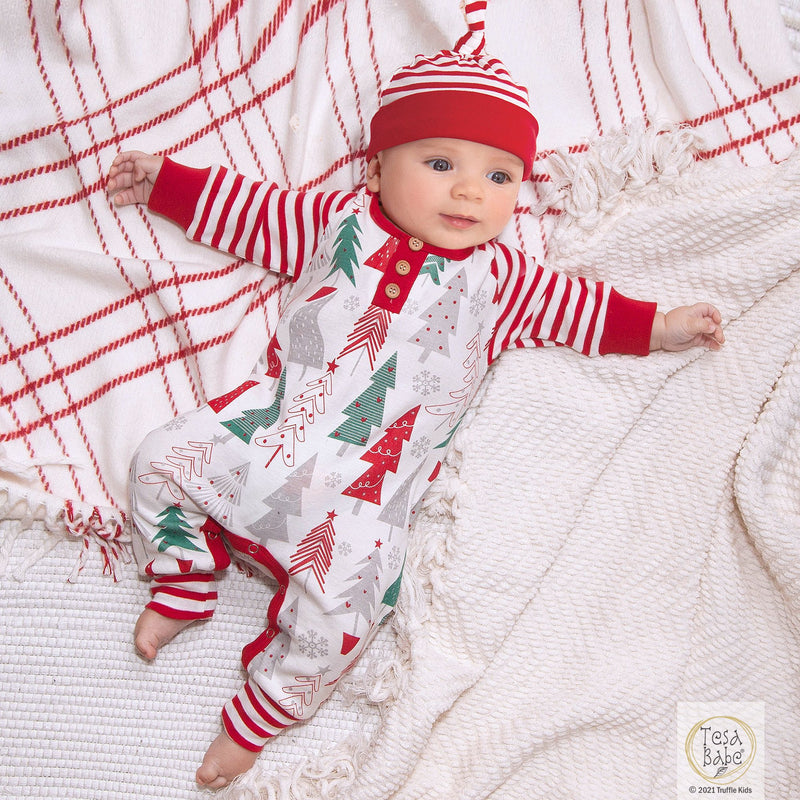 Tesa Babe Baby Boy Clothes Christmas Tree Henley Romper ccc