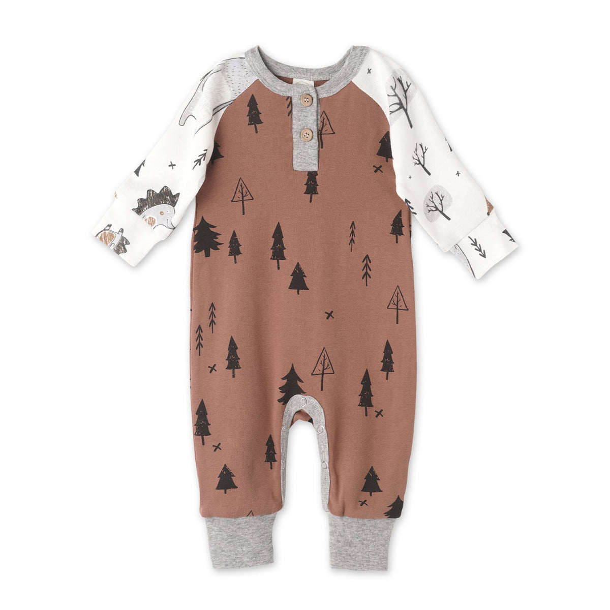 Tesa Babe Baby Boy Clothes Forest Critter Henley Romper - Organic Cotton