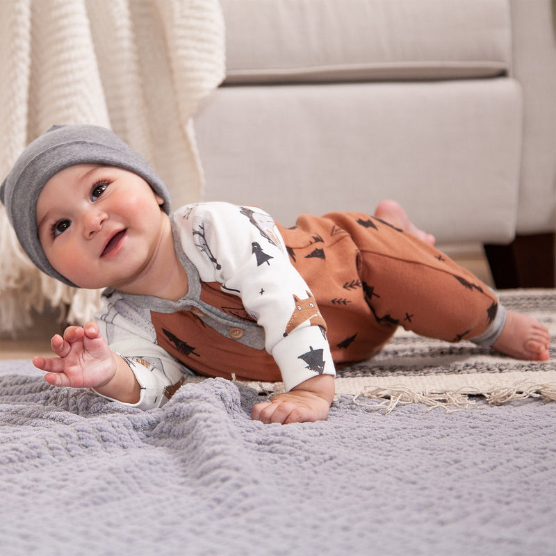 Tesa Babe Baby Boy Clothes Forest Critter Henley Romper - Organic Cotton