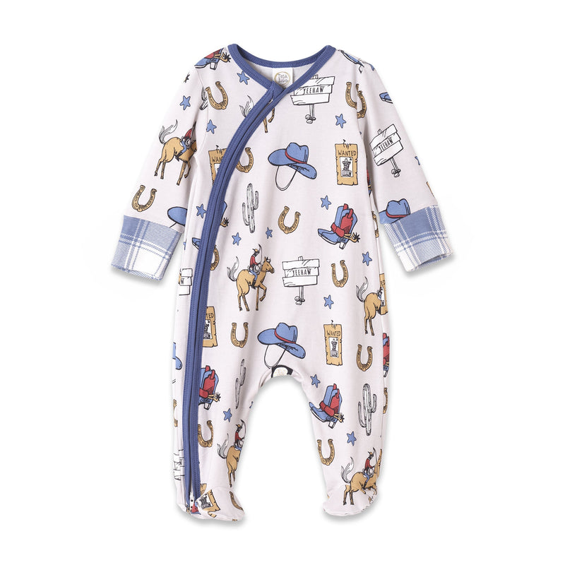 Tesa Babe Baby Boy Clothes NB Giddy Up Footed Zipper Romper
