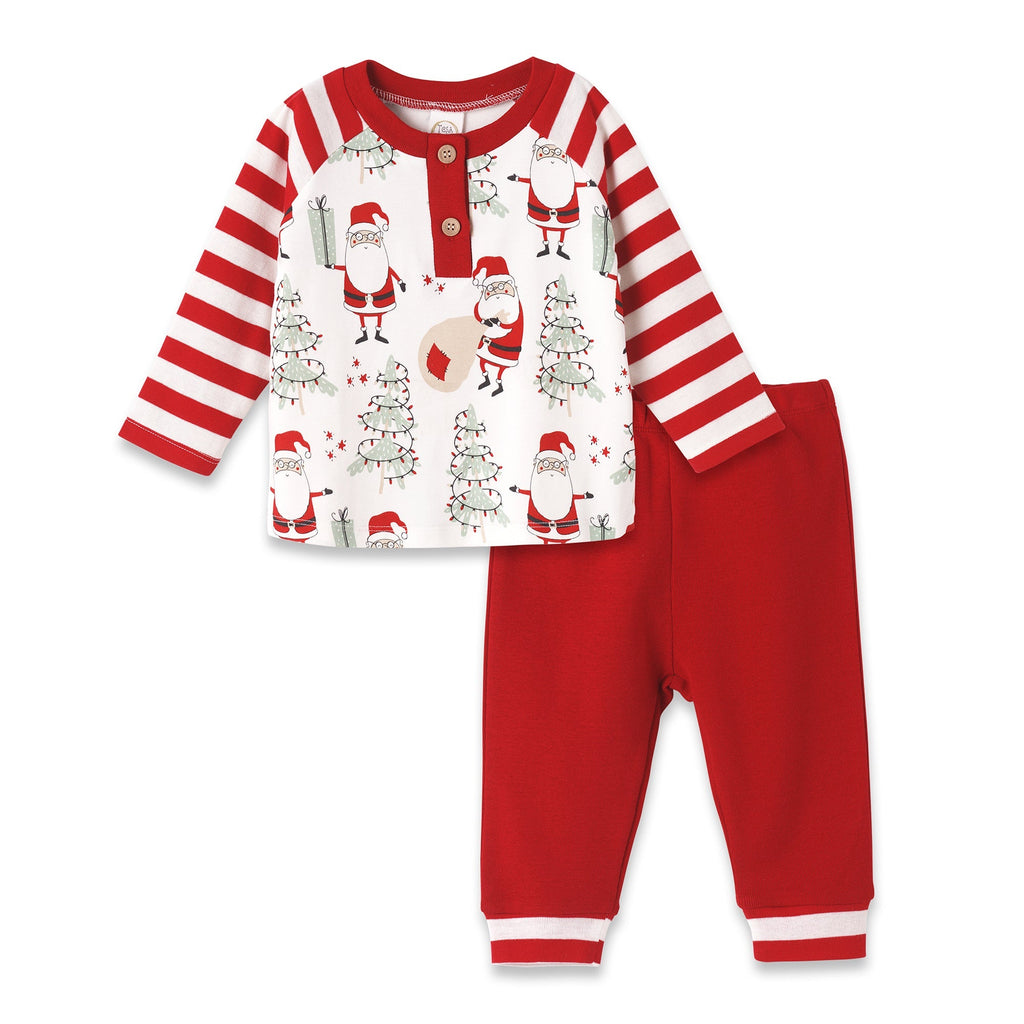 Tesa Babe Baby Boy Clothes 6-9M / Set Here Comes Santa LS Boys Henley Shirt & Pants