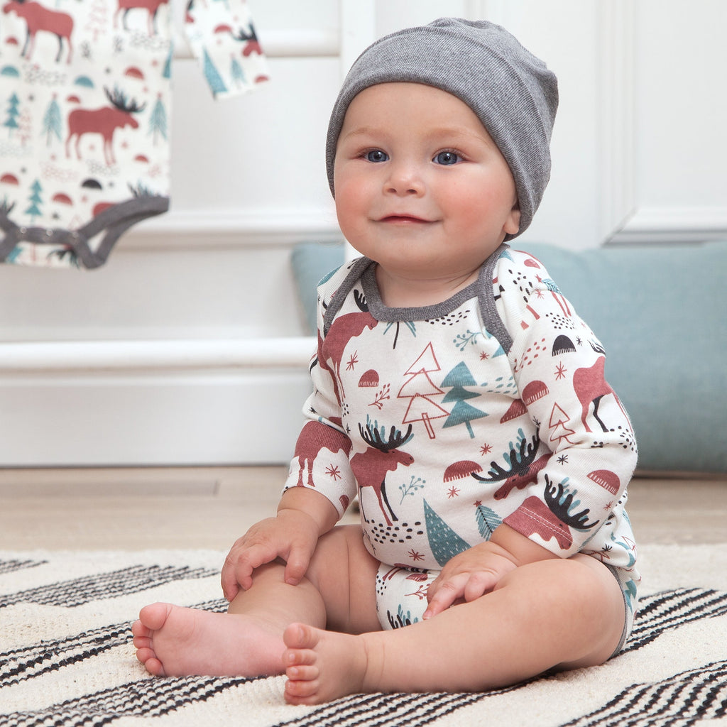Tesa Babe Baby Boy Clothes Moose Tracks Bodysuit & Hat Set