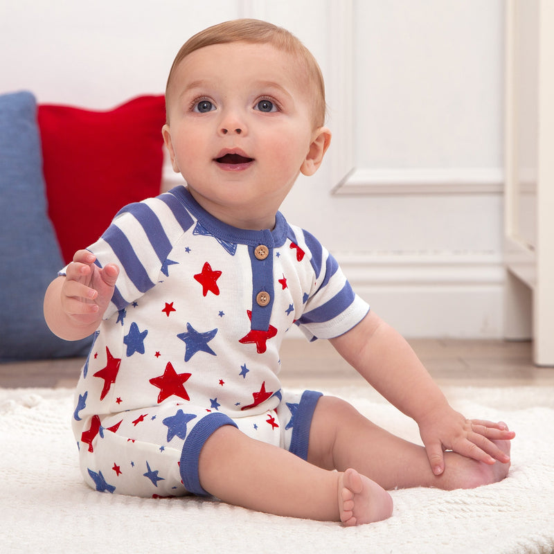 Tesa Babe Baby Boy Clothes Stars Stripes Shortie Romper