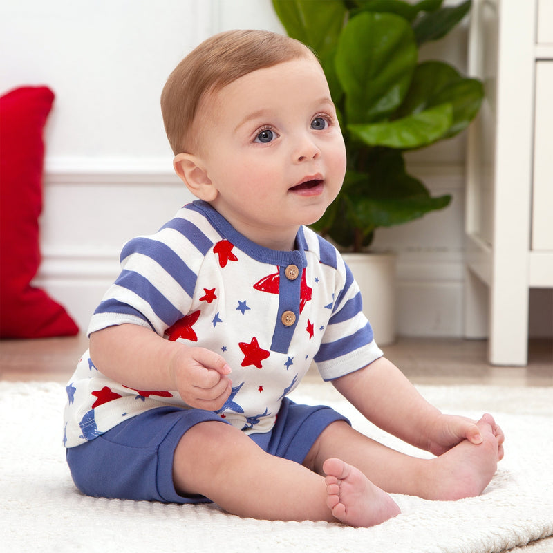 Tesa Babe Baby boy Clothes Stars & Stripes Tee and Shorts 2Pc Set