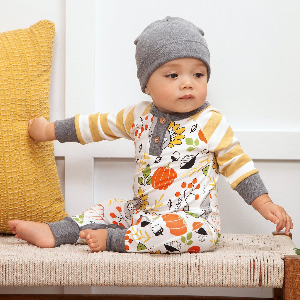 Tesa Babe Baby Boy Clothes Thanksgiving Turkey Henley LS Romper