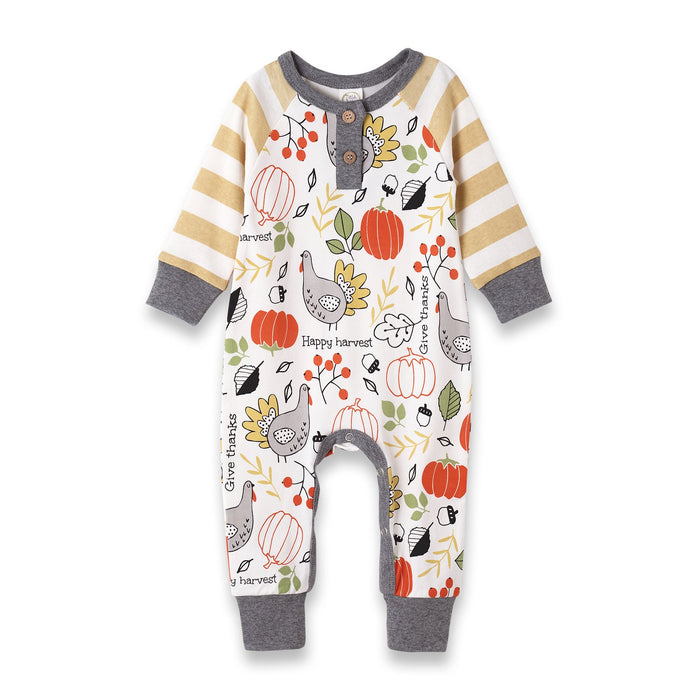 Tesa Babe Baby Boy Clothes NB / Romper Thanksgiving Turkey Henley LS Romper