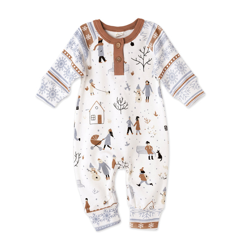 Tesa Babe Baby Boy Clothes Winter's Day Henley Romper - Organic Cotton