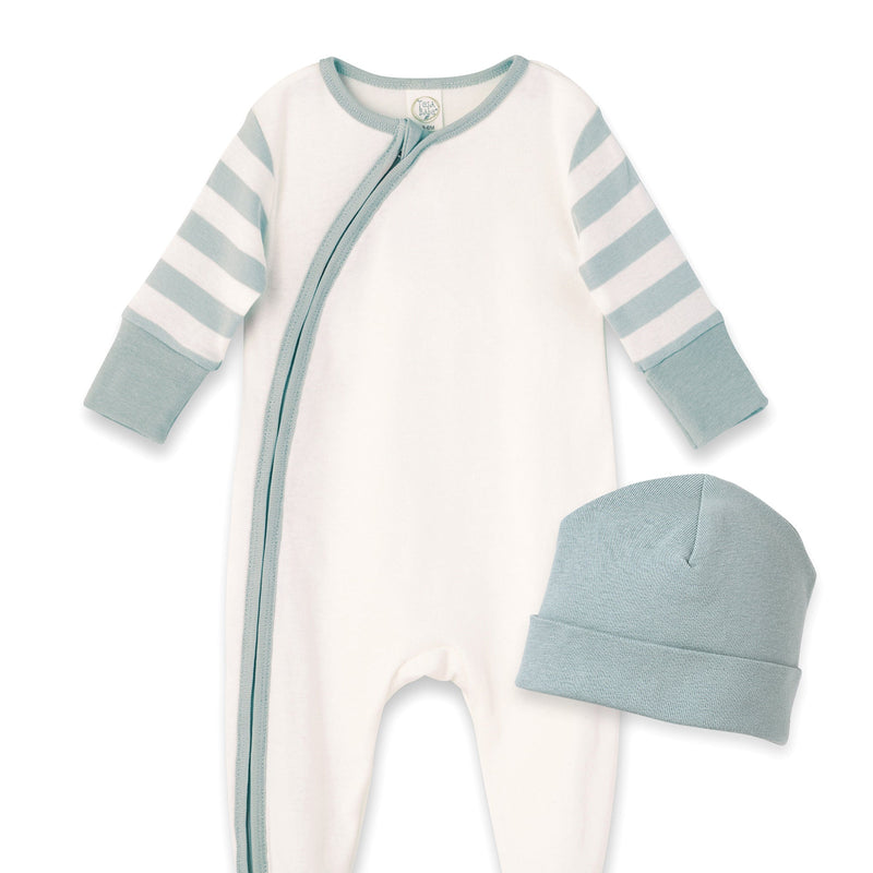 Tesa Babe Baby Boy Gift Sets 2-Pc Gift Set Zipper Romper Aqua Stripes