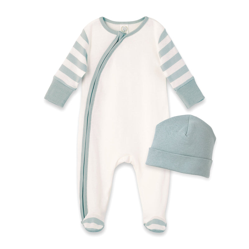 Tesa Babe Baby Boy Gift Sets Gift Set / NB 2-Pc Gift Set Zipper Romper Aqua Stripes
