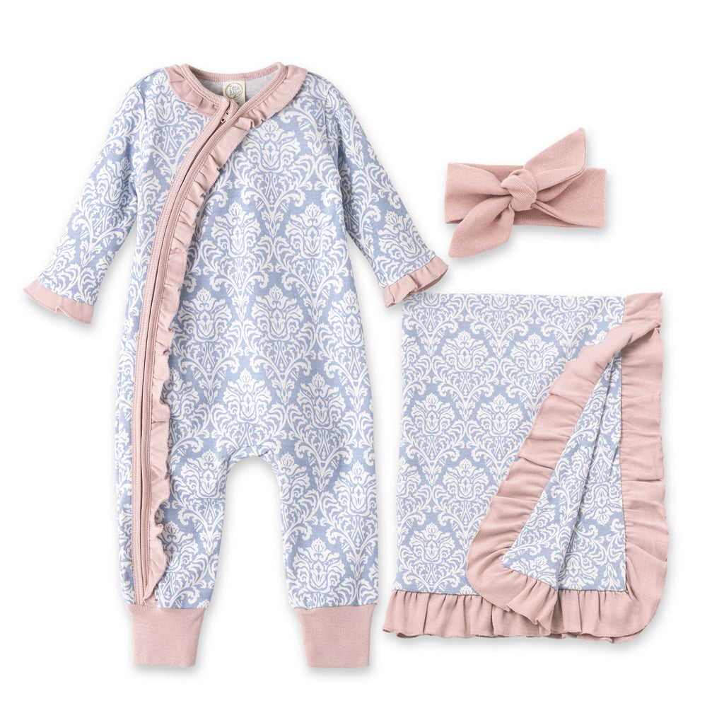 Tesa Babe Baby Gift Sets Gift Set / Newborn 3-Pc Gift Set Blue Damask