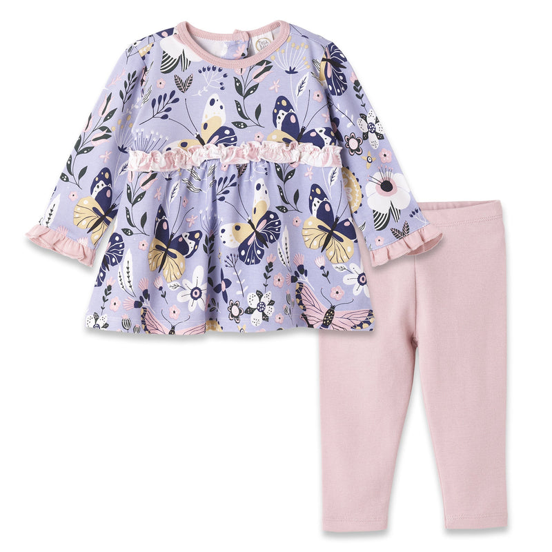 Tesa Babe Baby Girl Clothes 6-9M / Set Butterfly Dreams LS W/Ruffle Cuff Top & Leggings