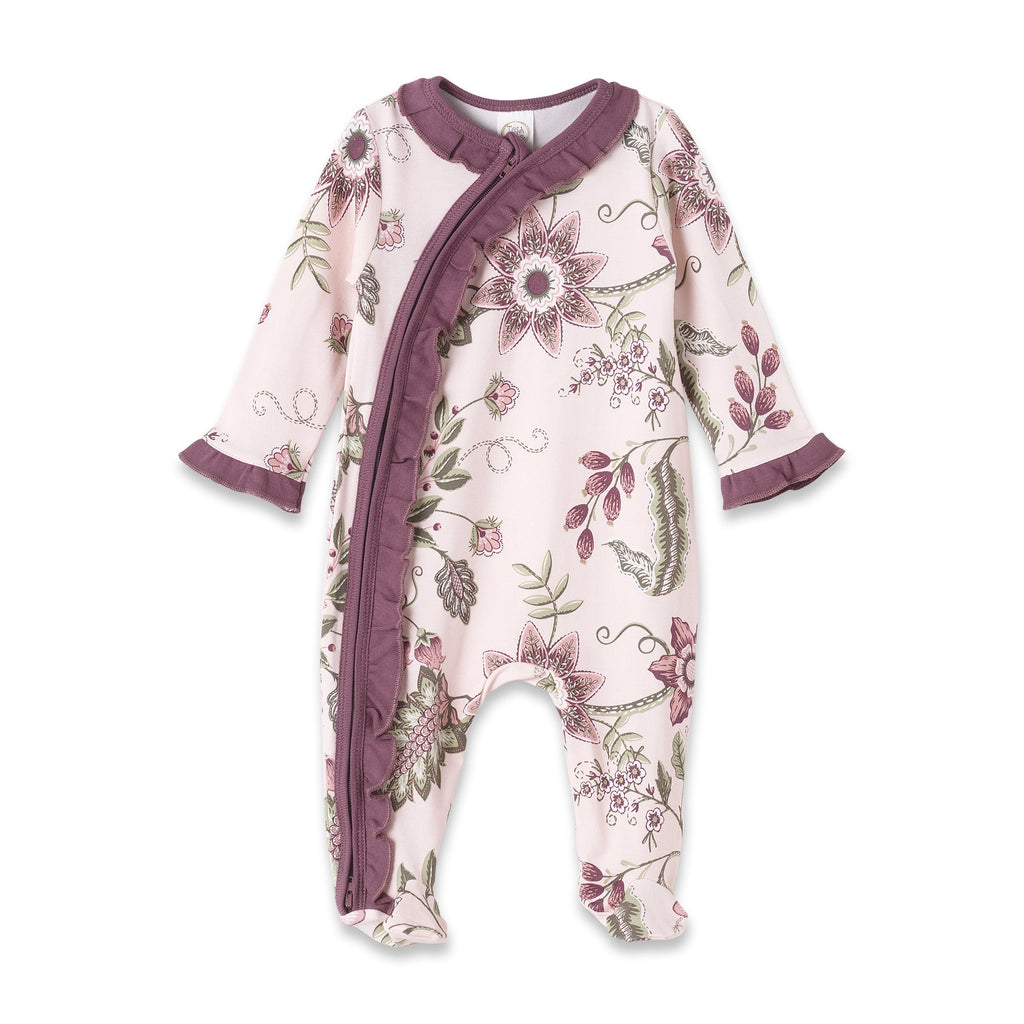 Tesa Babe Baby Girl Clothes NB Floral Stitchery Footed Kimono Ruffle Zipper Romper