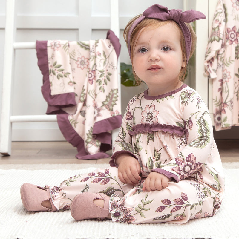 Tesa Babe Baby Girl Clothes Floral Stitchery Ruffle Cuff Long Sleeve Empire Waist Romper