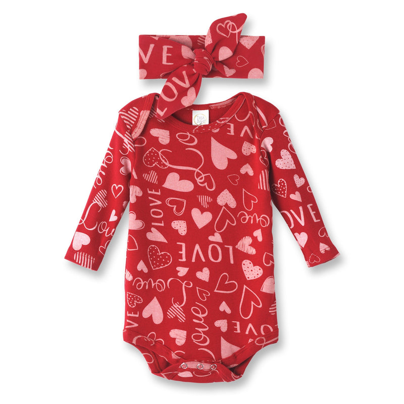 Tesa Babe Baby Girl Clothes Bodysuit Set / 0-3 Months Hearts Full of Love Bodysuit & Headband Set