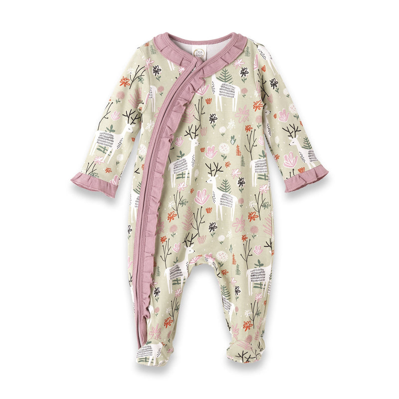 Tesa Babe Baby Girl Clothes NB Magic Forest Footed Kimono Ruffle Zipper Romper