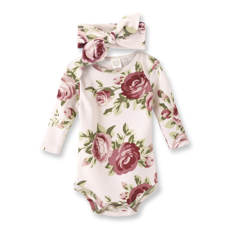 Tesa Babe Baby Girl Clothes NEW! Cabbage Rose Bodysuit & Headband Set