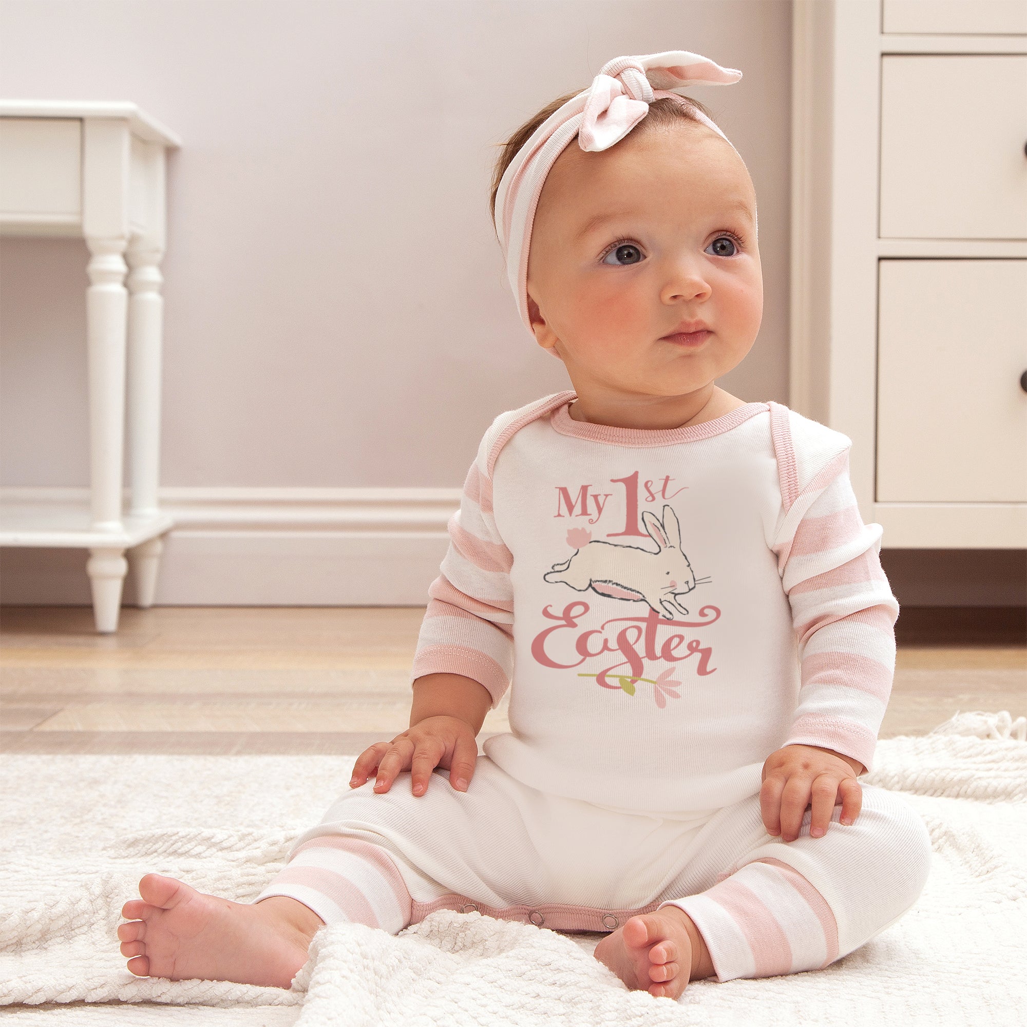 Baby Girl's My 1st Easter Cotton Romper NB Baby Girl's My 1st Easter Cotton Romper NB