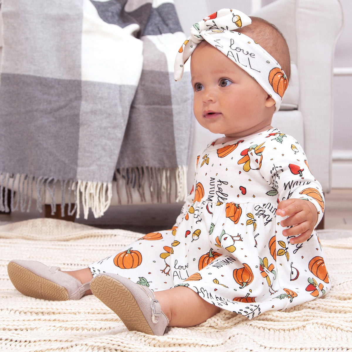 Baby Girl Thanksgiving Dress Soft Cotton Fall Outfit Baby Girl Thanksgiving Dress Soft Cotton Fall Outfit
