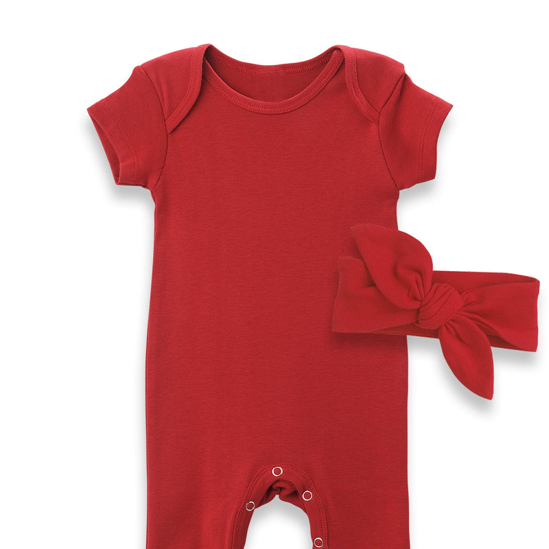 Tesa Babe Baby Unisex Clothes 2-pc Set Cranberry Red Romper & Headband