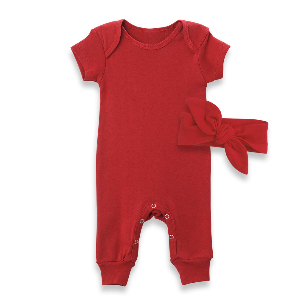 Tesa Babe Baby Unisex Clothes Romper / NB 2-pc Set Cranberry Red Romper & Headband